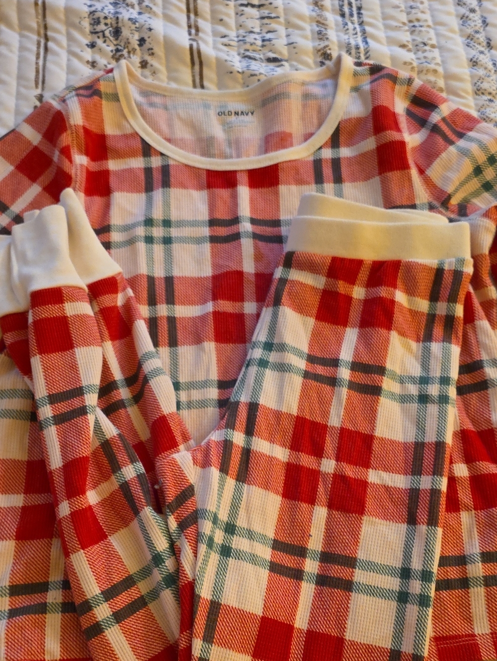 Old Navy Red White and Green Plaid Thermal Pajama Set